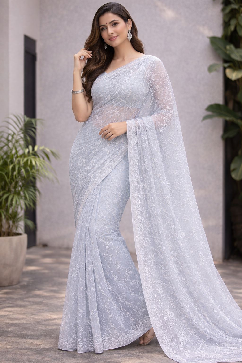 Mist Chantilly Lace Saree — Bela