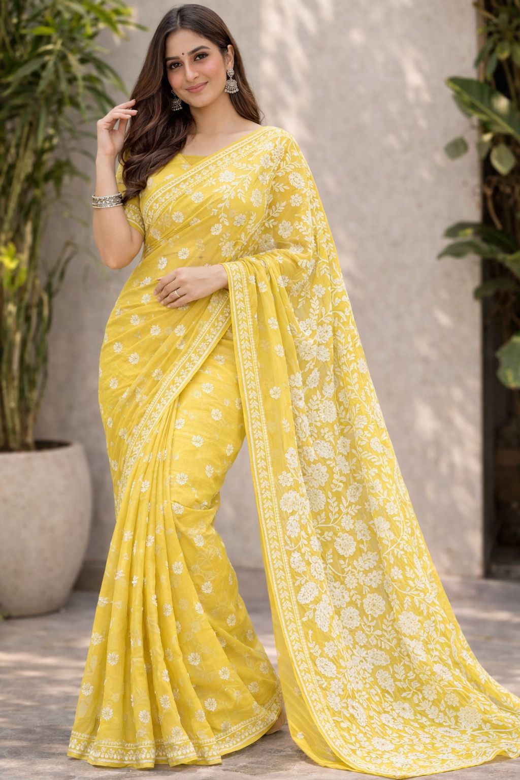 Marigold Chikankari Chiffon Saree — Bela (view 2)