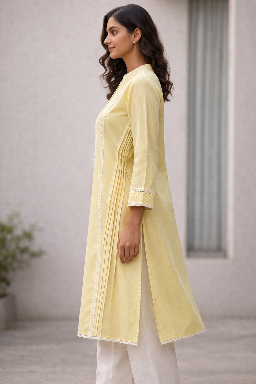 Buttercup Lace-Panel Cotton Kurta — Saheli (view 2)