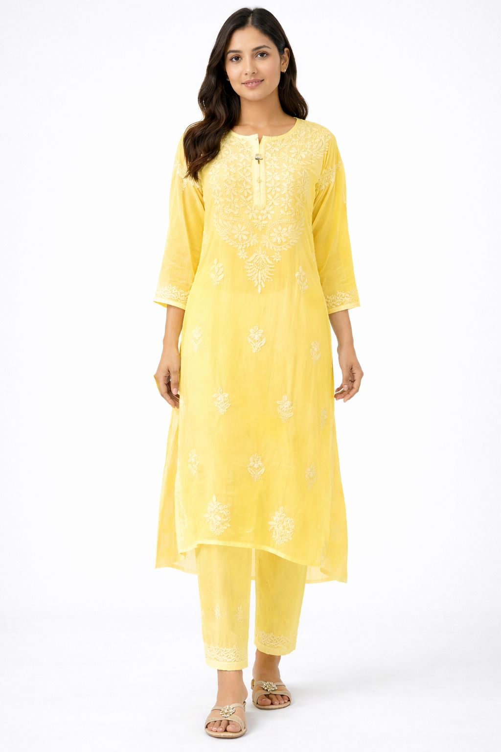 Sunlit Chikankari Kurta, Pants & Dupatta — Saheli