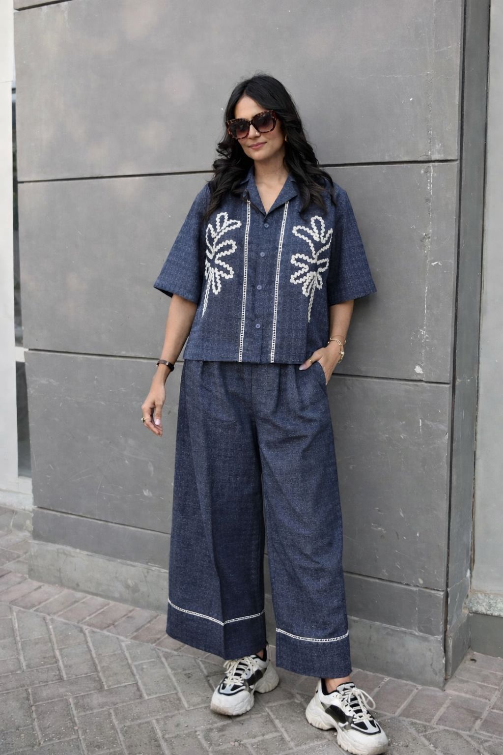 Indigo Embroidered Camp Shirt & Trouser Set — SC Urban