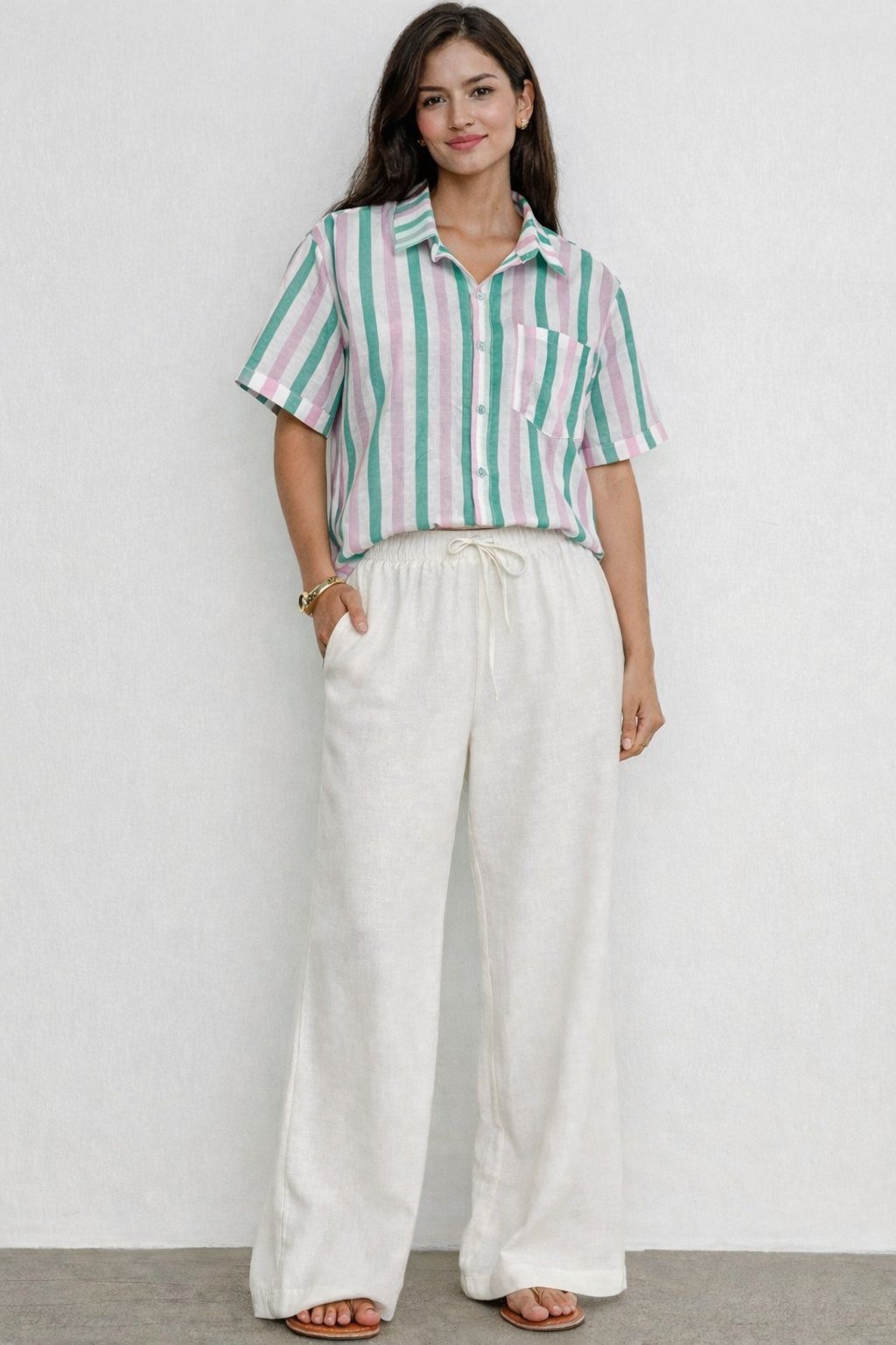 Pastel Stripe Linen Cord Set — SC Urban (view 2)