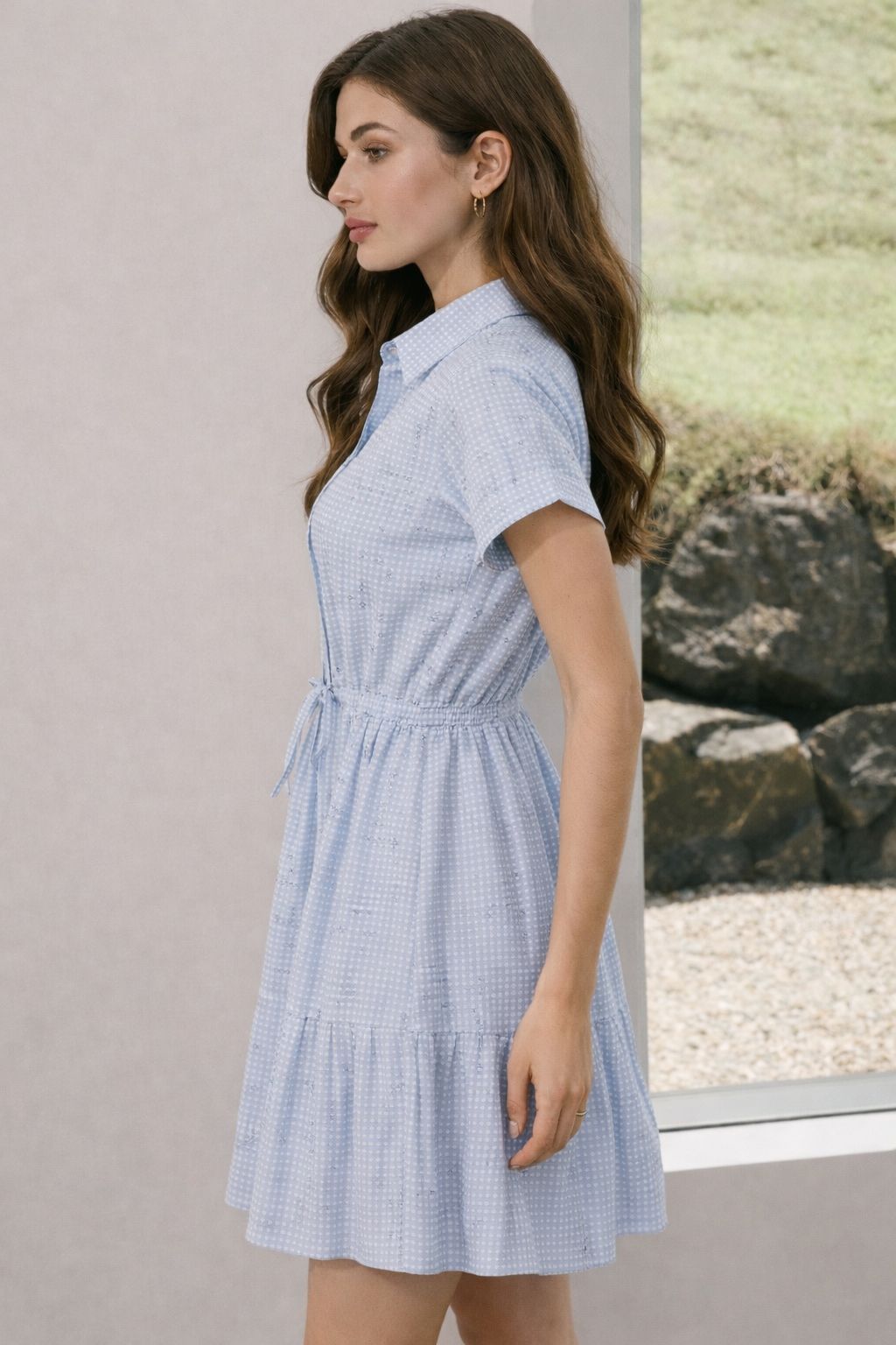 Sky Check Tiered Shirt Dress — Two Berry (view 2)