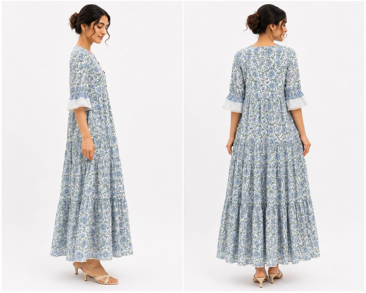 Cornflower Block-Print Tiered Maxi — Two Berry (view 2)