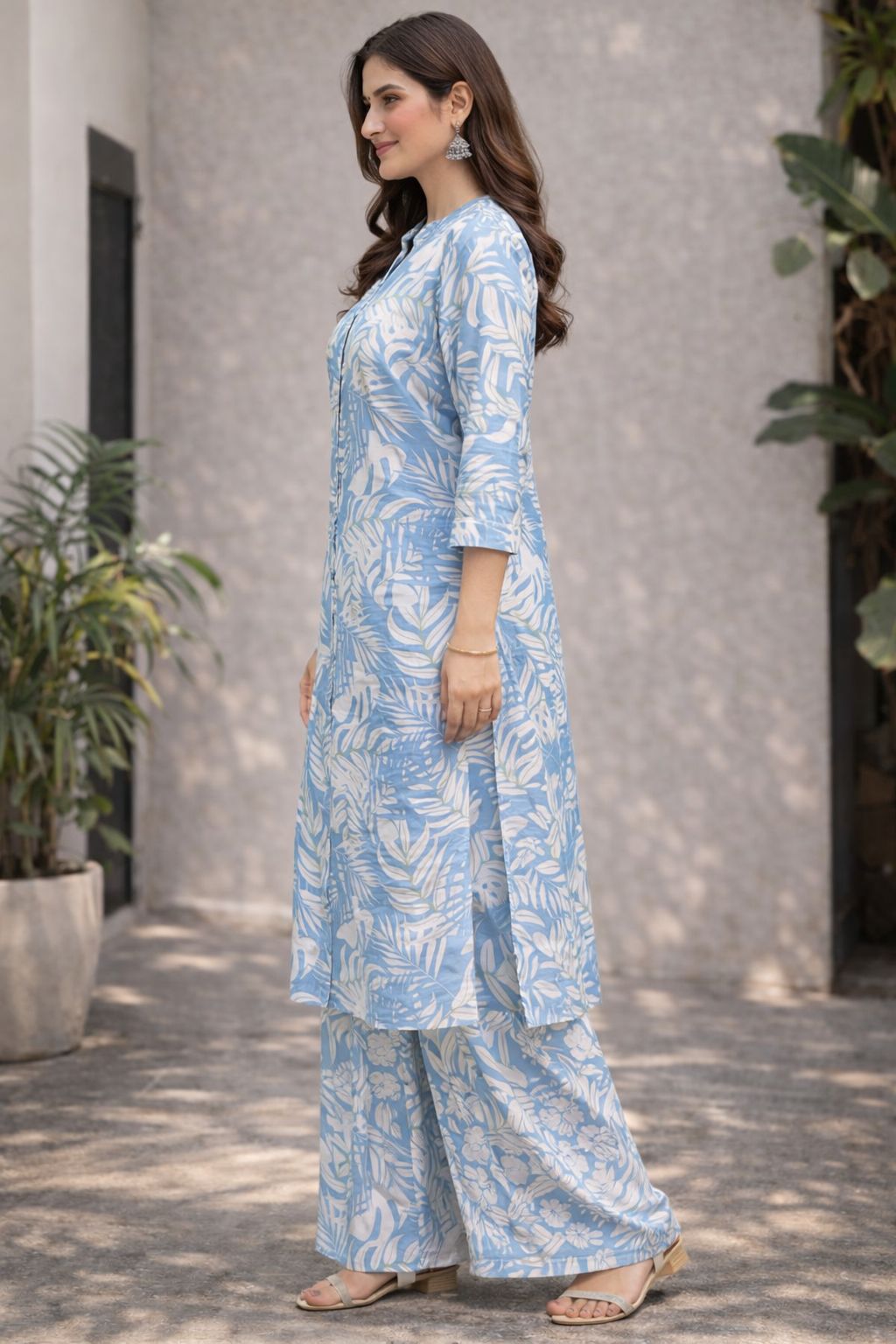 Sky Tropical-Leaf Kurta & Palazzo Set — WE 5 (view 2)