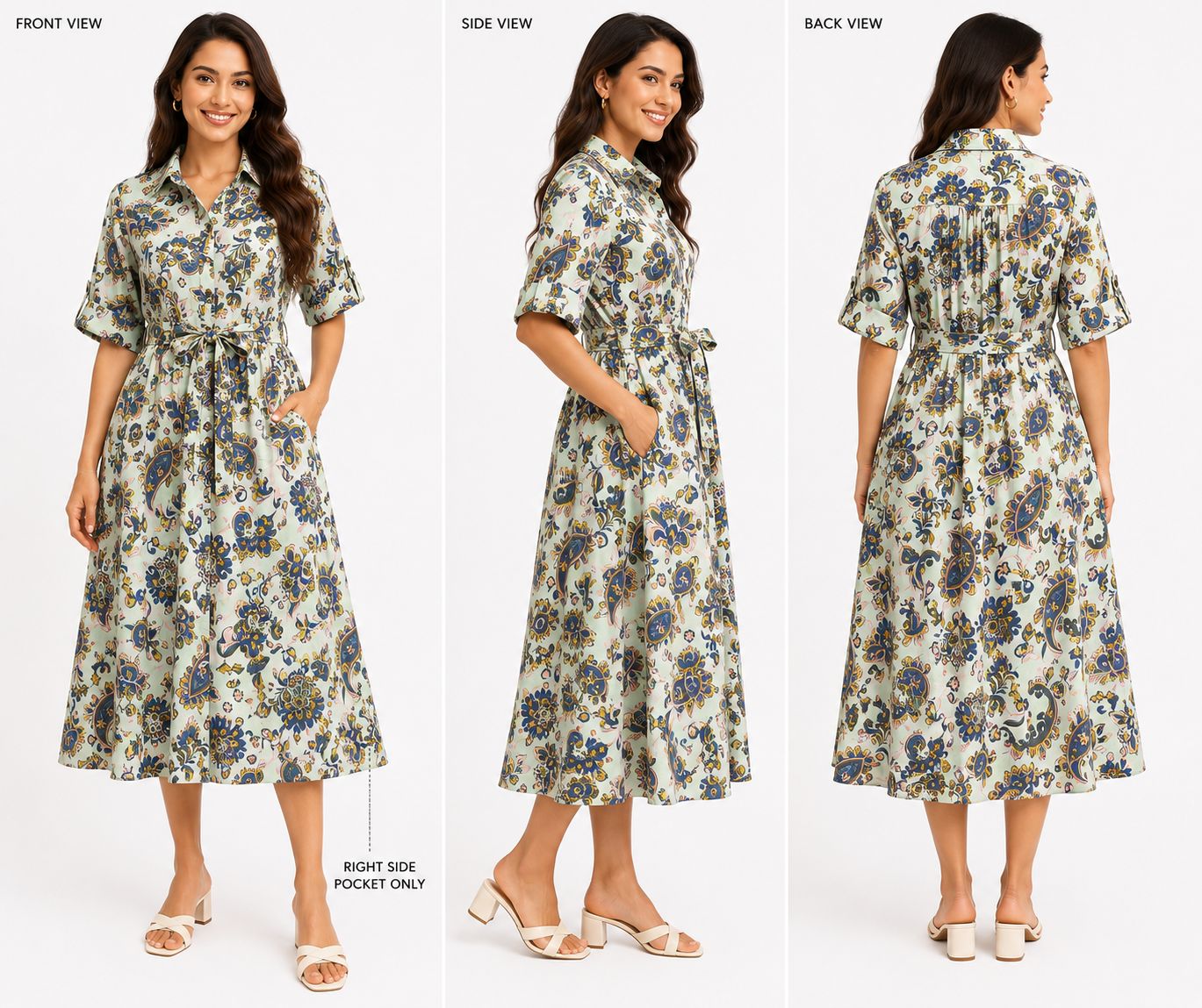 Sage Paisley Tie-Waist Shirt Dress — Zero Kiss (view 2)